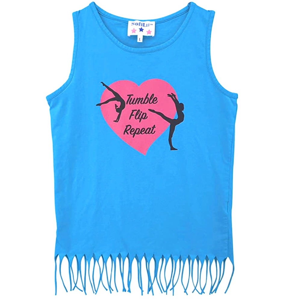 Tumble Flip Repeat Fringe Gymnastics Tank - Girls